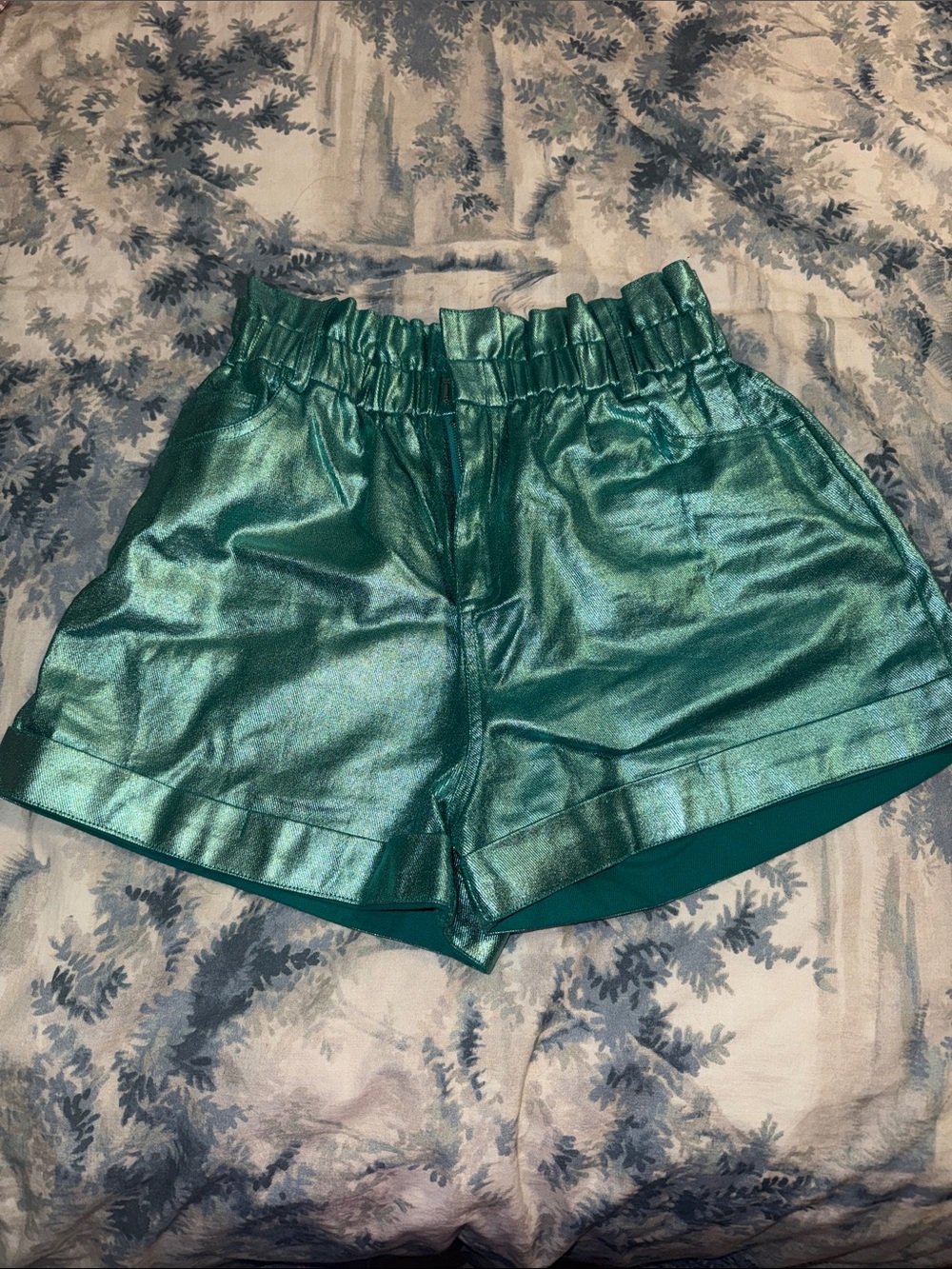 Fantastic Fawn Metallic Teal High-Waist Shorts